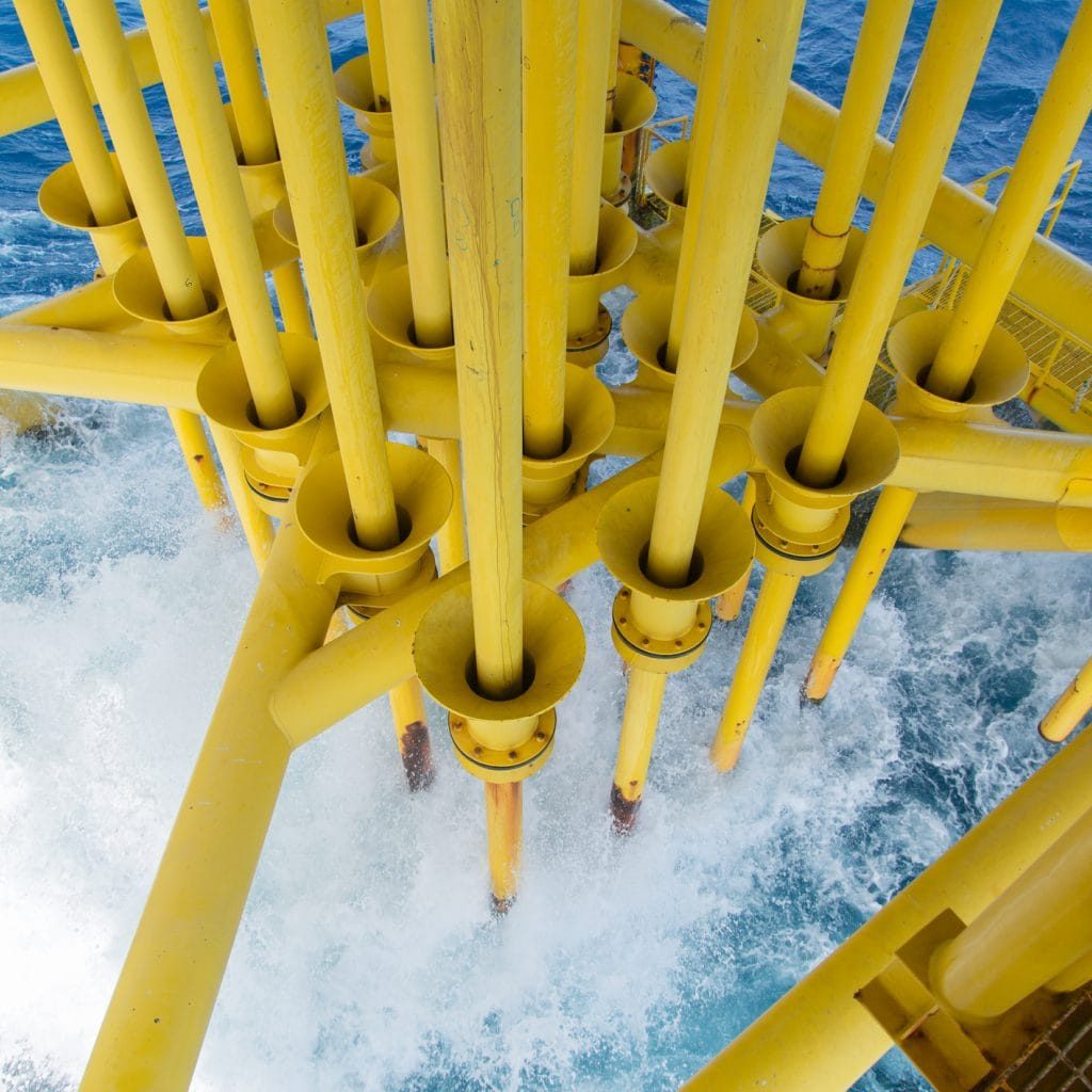 Oil and Gas Producing Slots at Offshore Platform, Oil and Gas Industry. Well head slot on the platform or rig. Production and Explorer industry.
